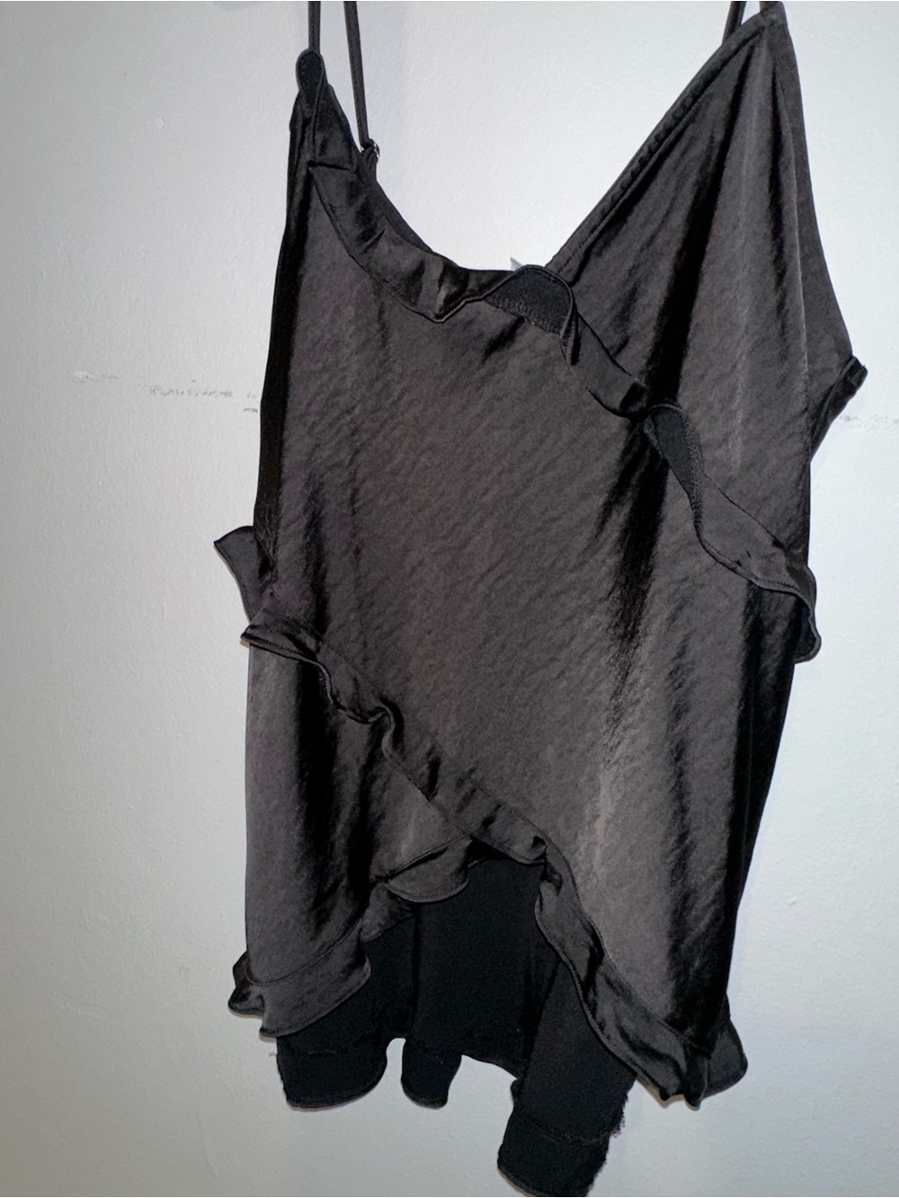 Melrose and market Women's Black Ruffle Satin Cami Top size large